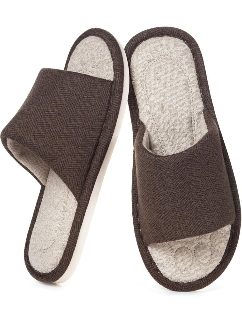 Men's Coffee Open Toe House Slippers Breathable Slip-on Indoor Slippers